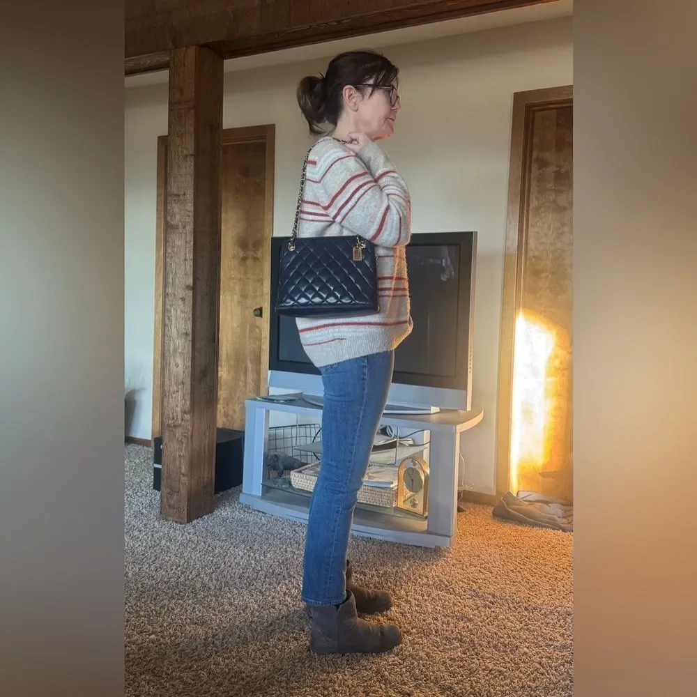 Auth Chanel Mademoiselle Navy Blue Polished Matelasse Quilted Shoulder Bag - Picture 15 of 16